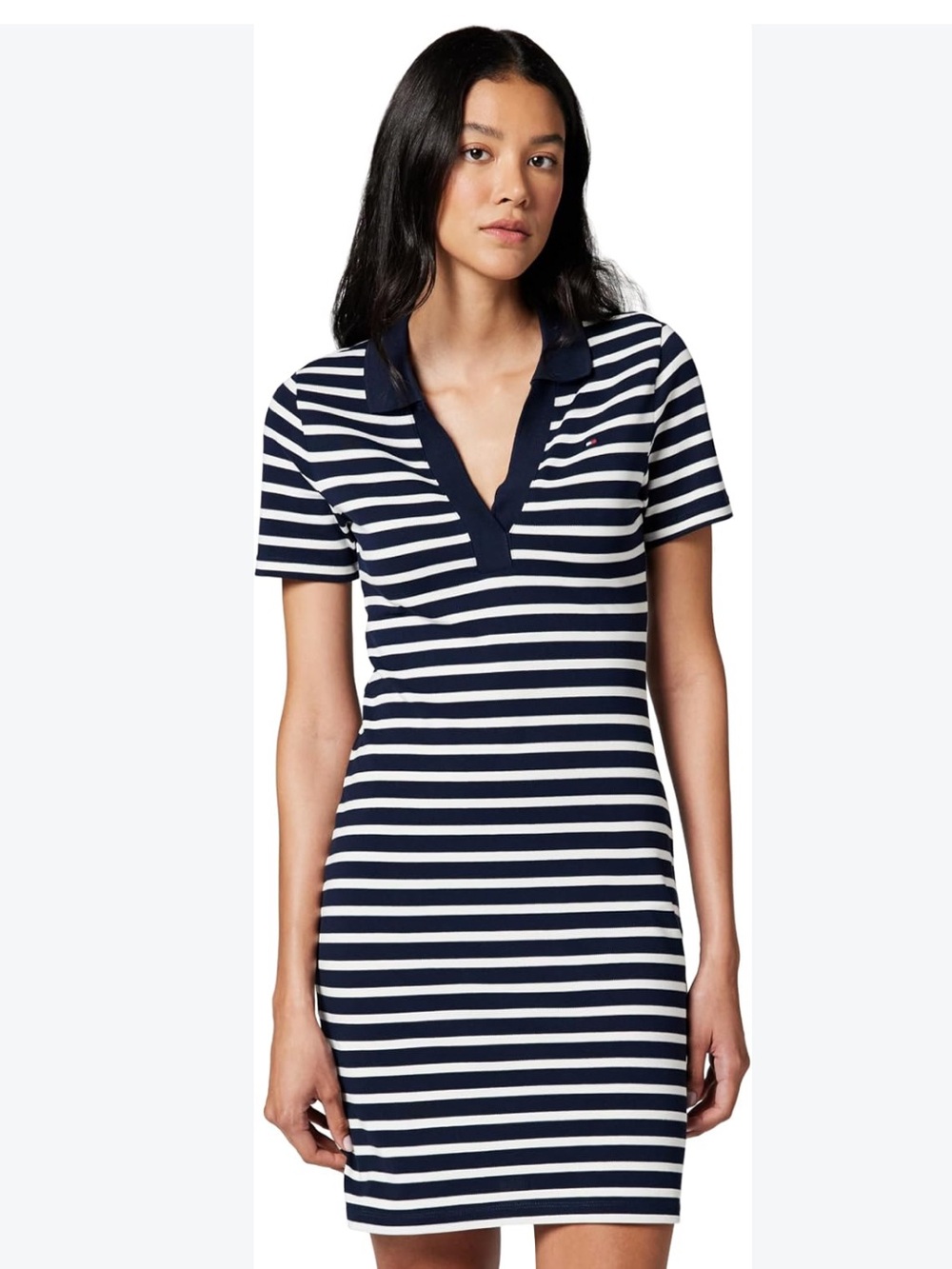 NWT Tommy Hilfiger Black and White Striped Short Sleeve Polo Mini Dress Size PS